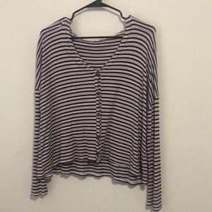 Cropped striped Henley styled shirt